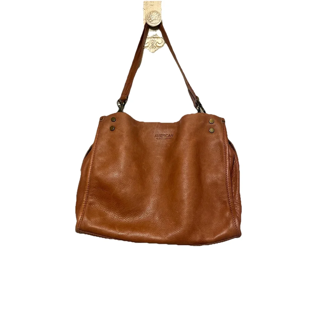 AMERICAN LEATHER CO. Lenox Leather Satchel brandy smooth leather